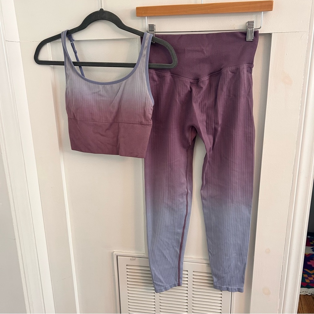 Pink Victoria’s Secret Purple Ombre Activewear Set leggings bra